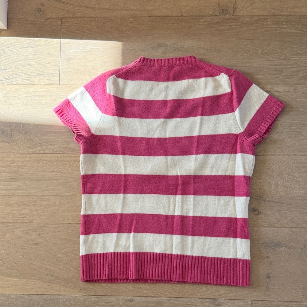 J. Crew Pink and White Striped Crew Neck 100% Cashmere Sweater - Picture 5 of 5